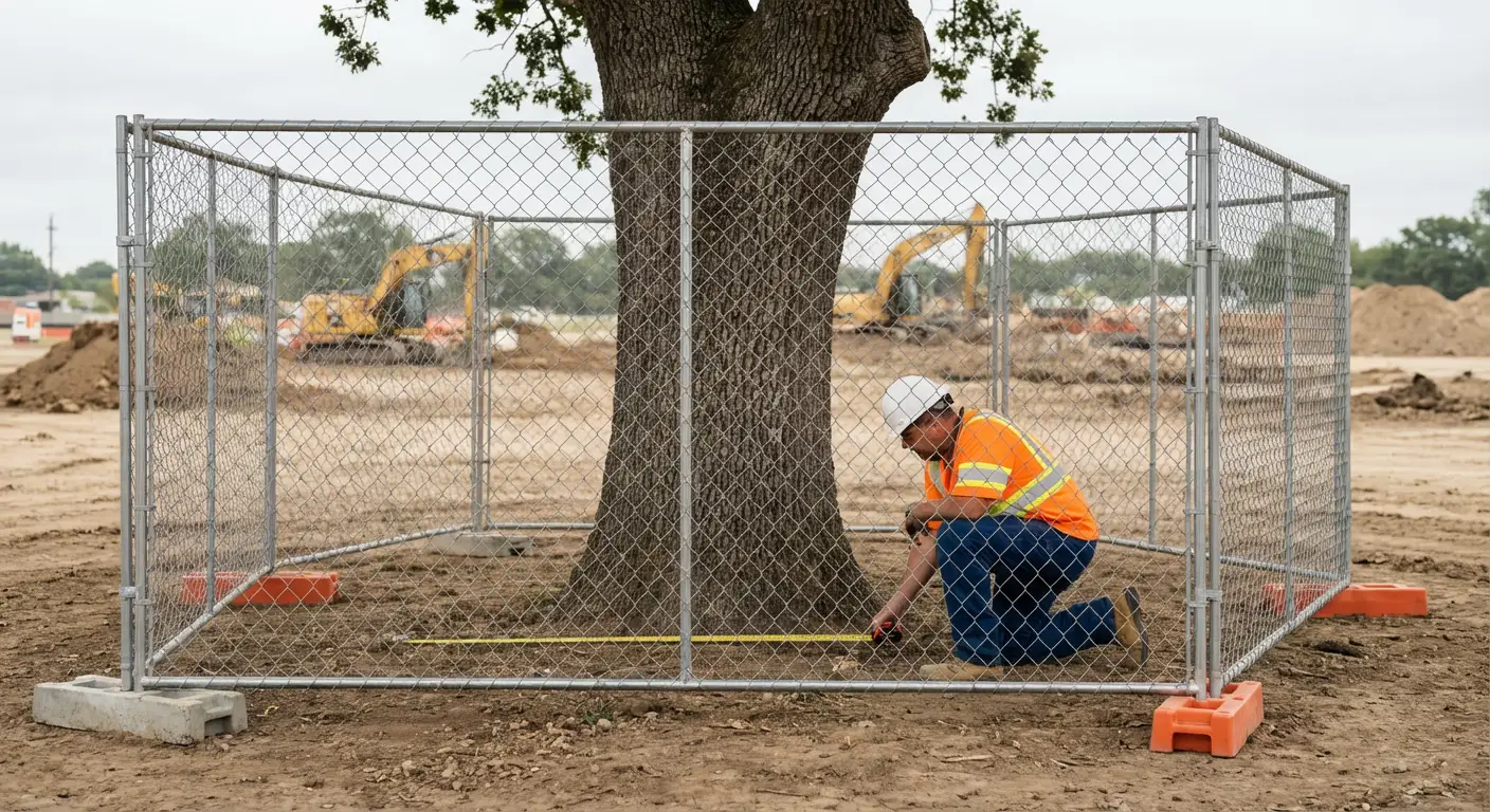 Tree protection zone fencing installation in Spring, TX