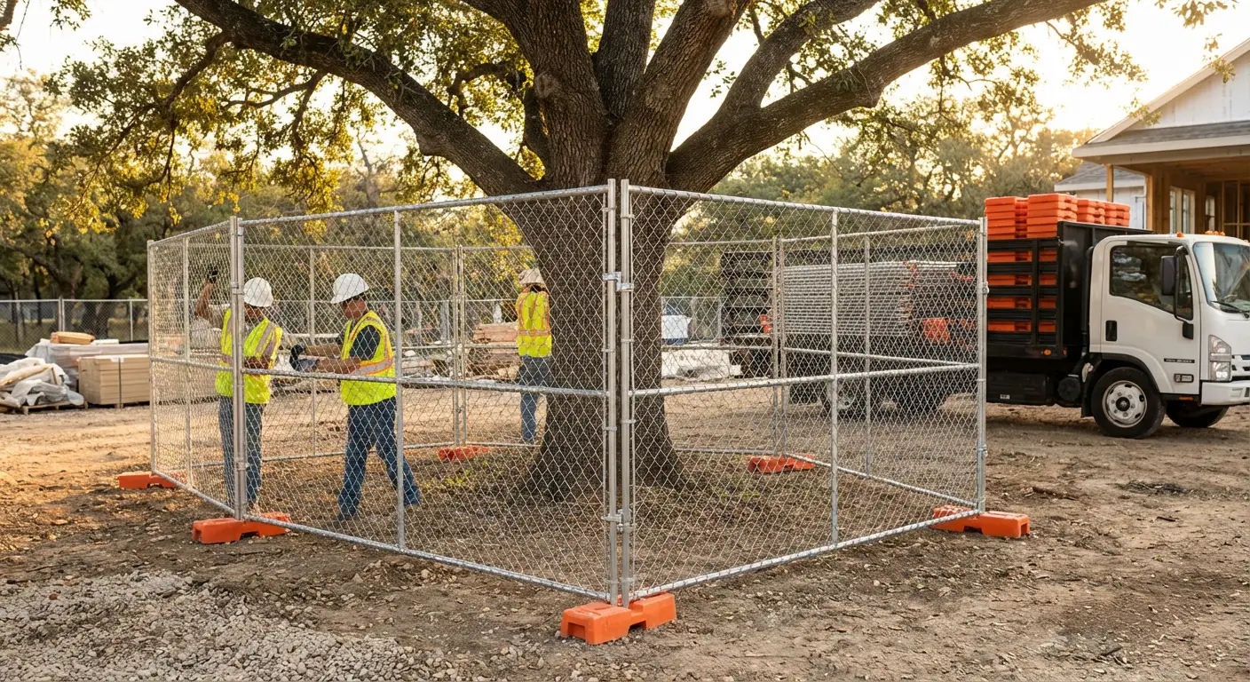 Tree protection zone fencing background in Spring, TX