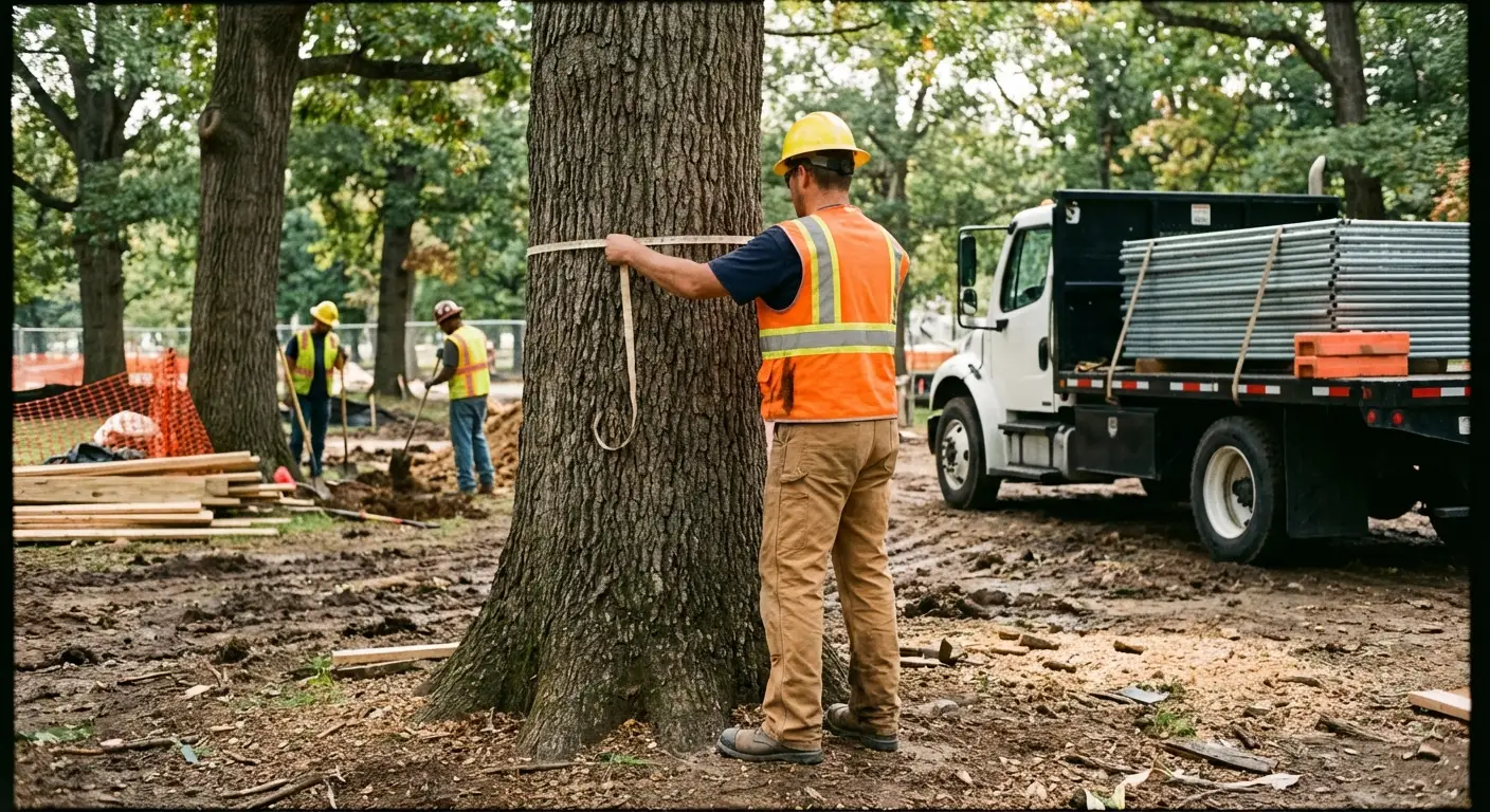 Tree protection zone fencing installation in Spring, TX