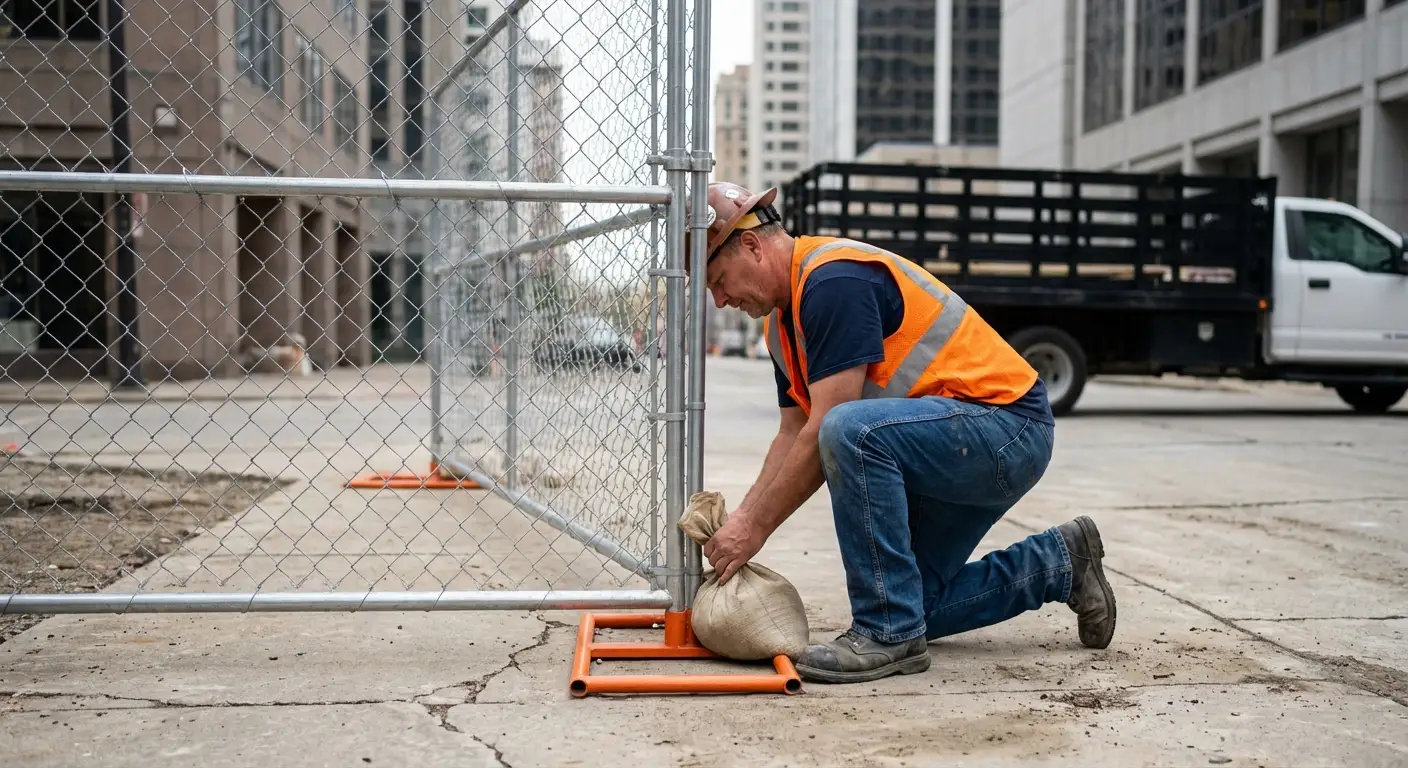Temporary fence installation in Downtown Spring area