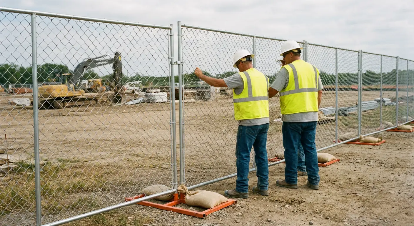 Construction site chain link panel installation in Spring, TX